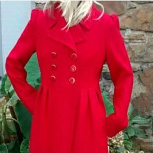 RED BETSEY JOHNSON PLEATED WOOL COAT